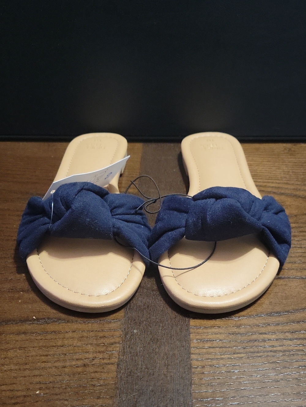 Women’s Navy Knotted Slide Sandals.  T17